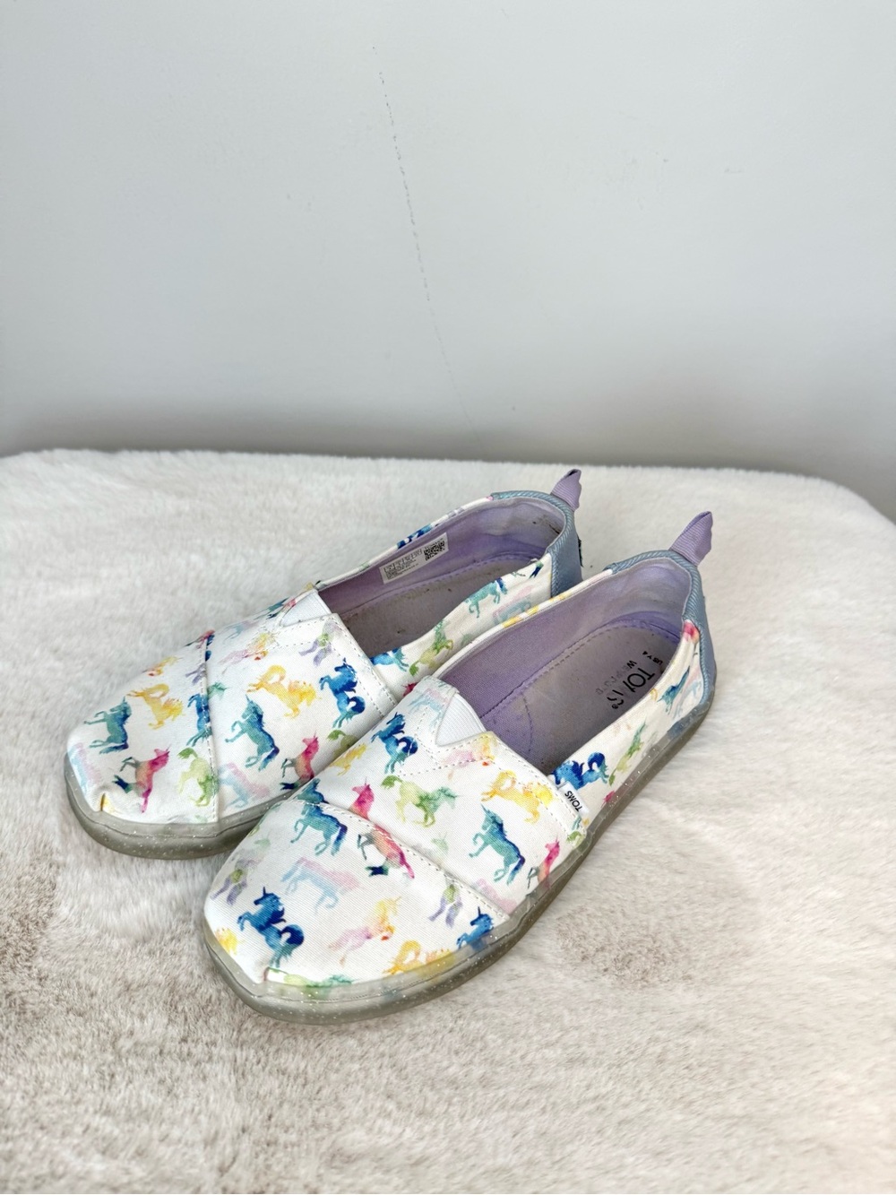 TOMS Kids Slip-On Shoes in Unicorn Rainbow Print (White)